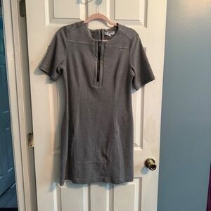 Of Mercer Gray Ponte Knit Dress Full Zip Front Short Sleeve‎ Womens Size 12